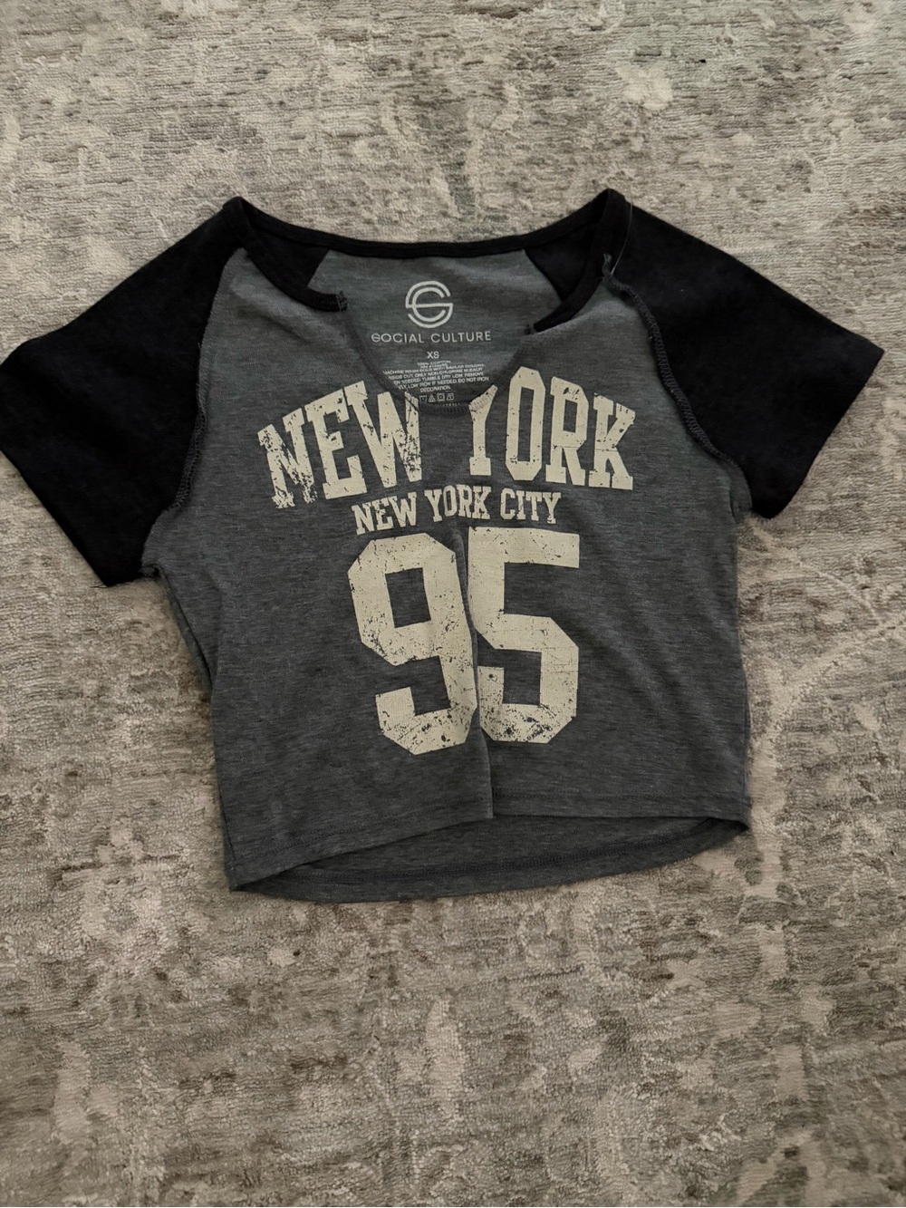 Girls' Gray & Black 'New York 95' Raglan Tee